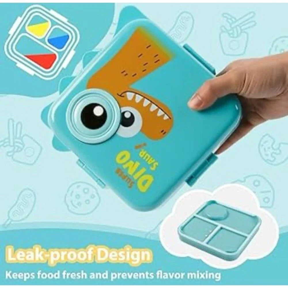 NEW Freshmage  Double-Layer Bento Box Container for Lunch  Blue Dinosaur